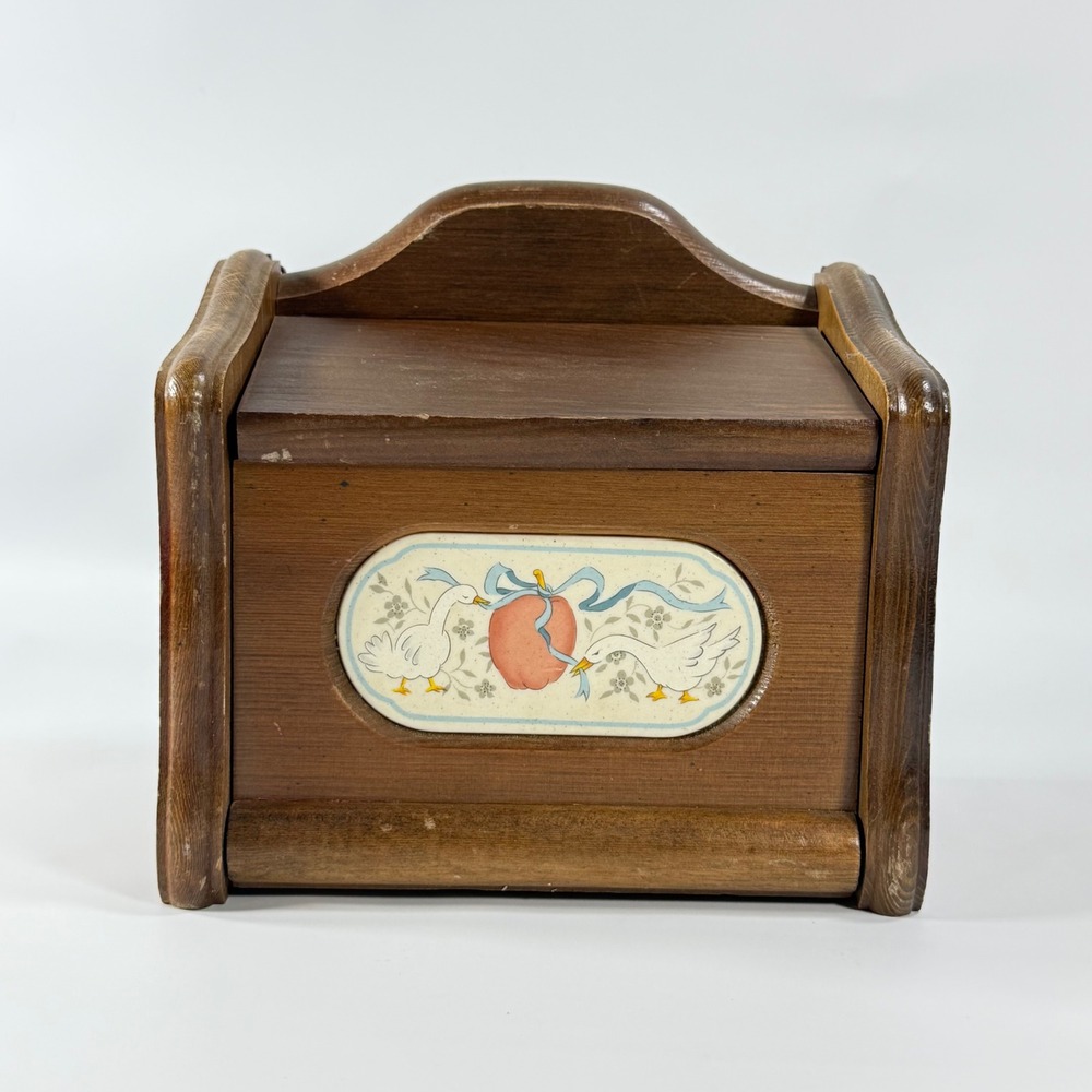 VTG International Marmalade Geese Apple Ribbon Wooden Recipe Holder Box 1980s
